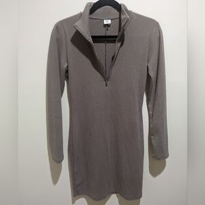 Aritzia Sunday Best Half Zip Long Sleeve Mini Dress Mocha Brown Size M